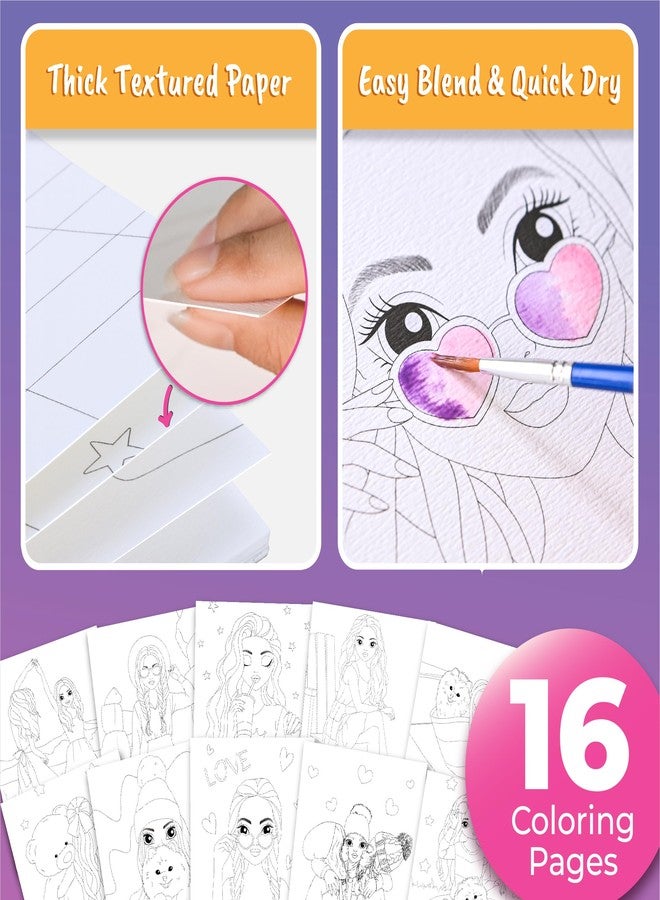 BSCOOL Water Coloring Book for Beginners - Painting Kits for Kids Ages 5 and up. Watercolor Book with 12 Paint Palettes, 1 Brush, and Guides. Fashion Painting for Girls with 15 Pre-Drawn Models. - Image 5